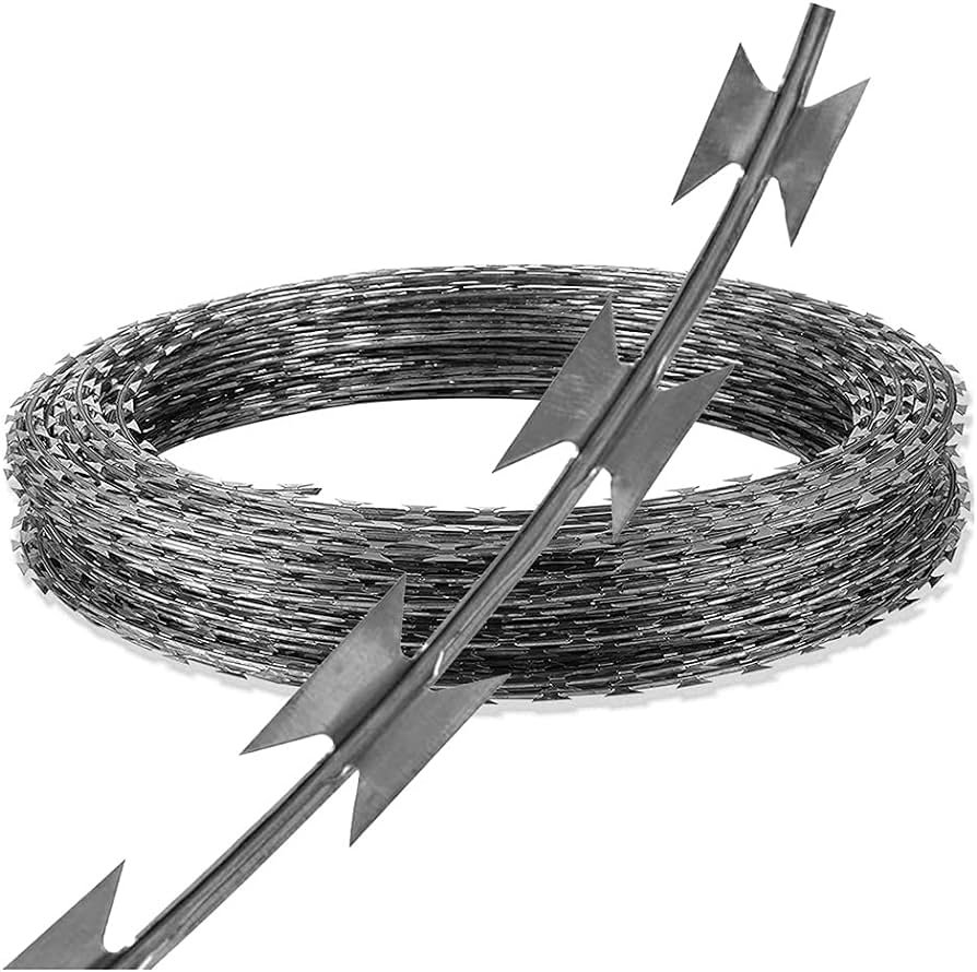 Razor wire installation on perimeter fence